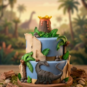 Torta Dinosauri "Jurassic World": Vulcano, Palme e Brontosauro 3D