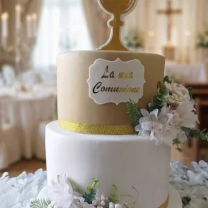 Torta Prima Comunione Elegance: Bianco, Oro e Fiori Freschi